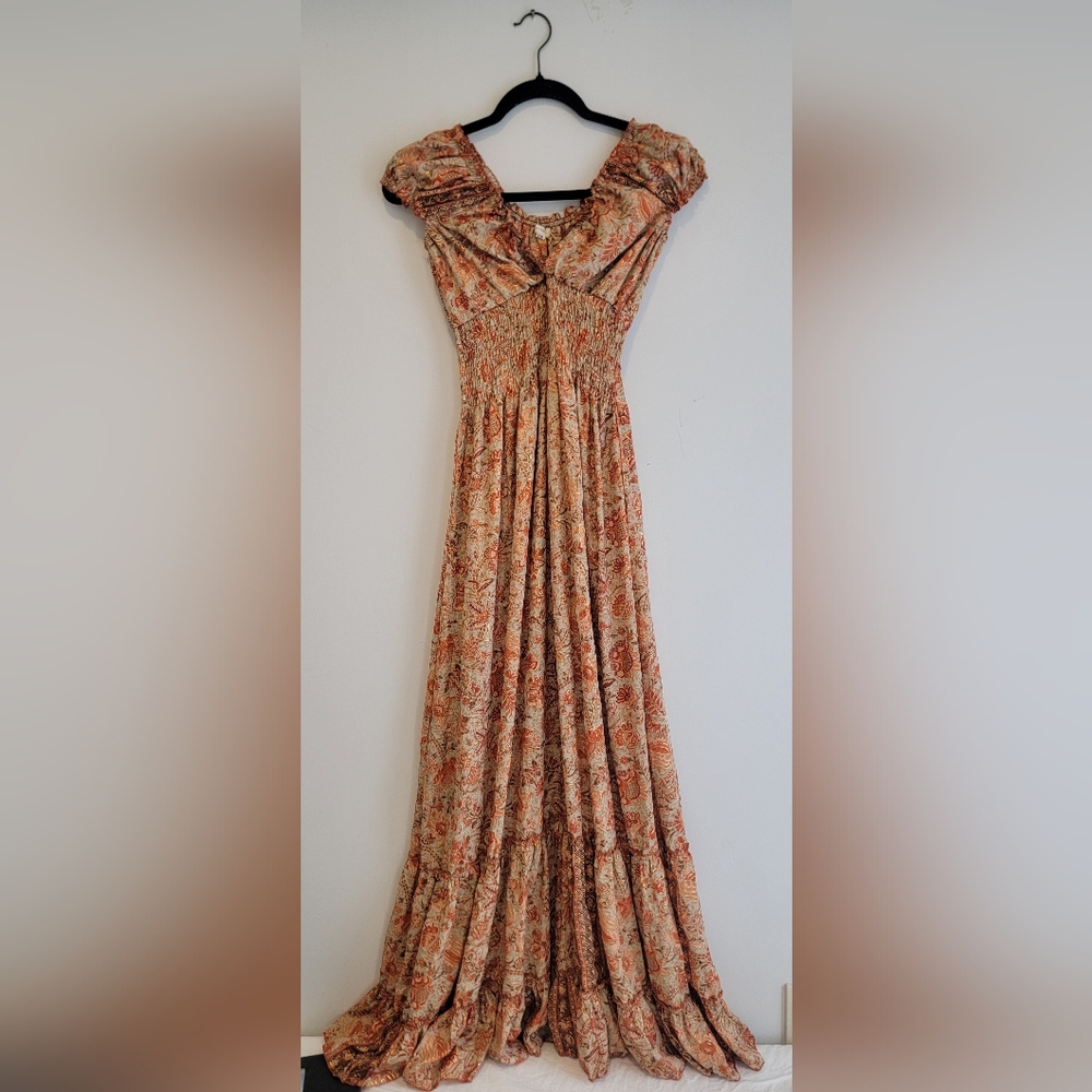 Floral Maxi Dress - Orange and Gold